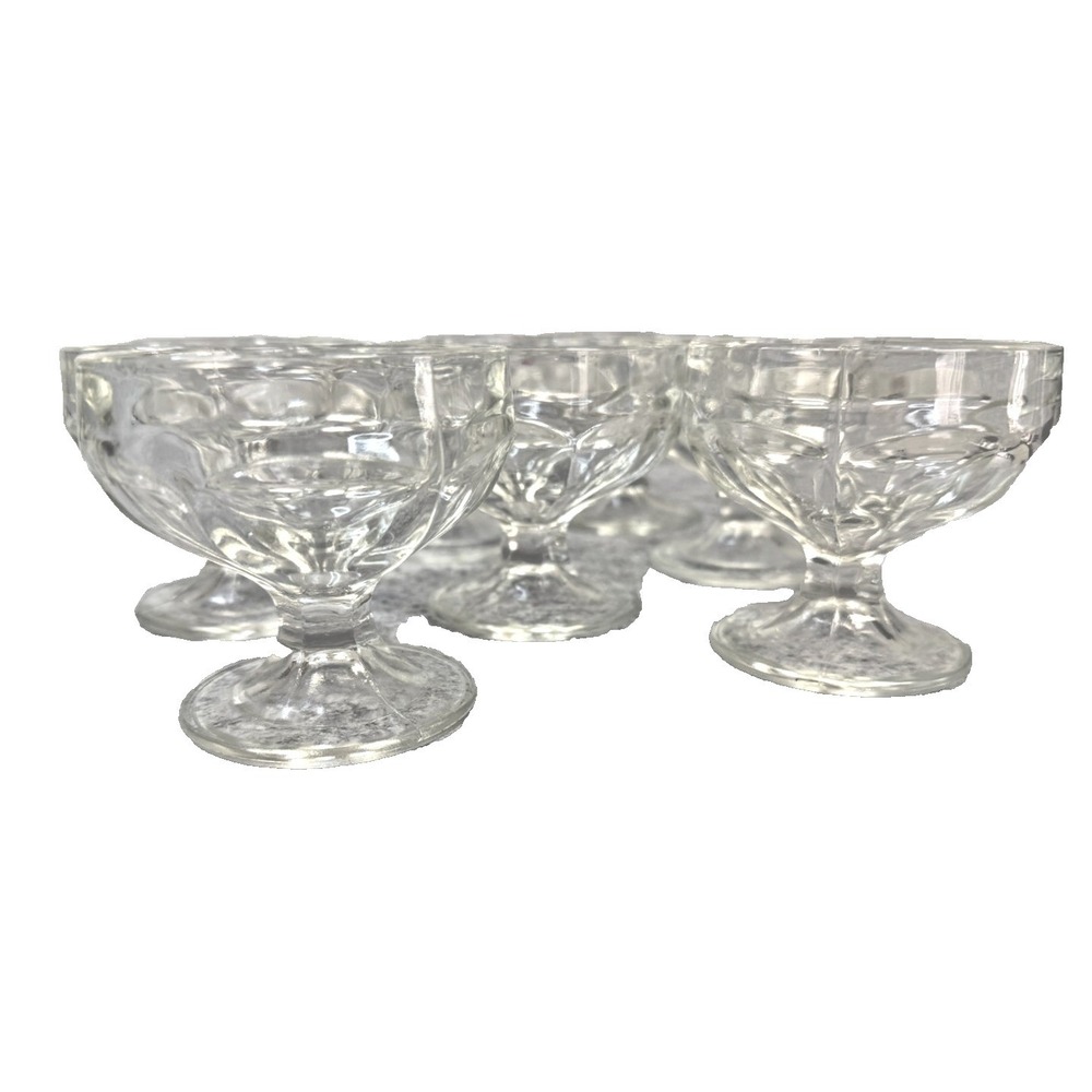 Vintage Clear Pressed Glass Footed Dessert Bowls Set of 8 Ice Cream Dishes